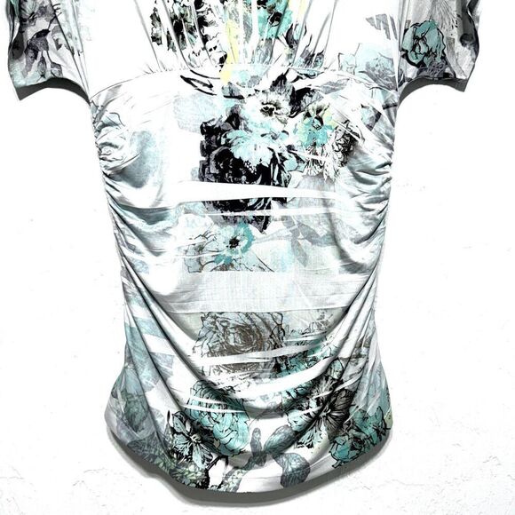 Byline Byer Blouse Short Sleeve Floral Watercolor Print White Womens sz Large - Picture 3 of 8